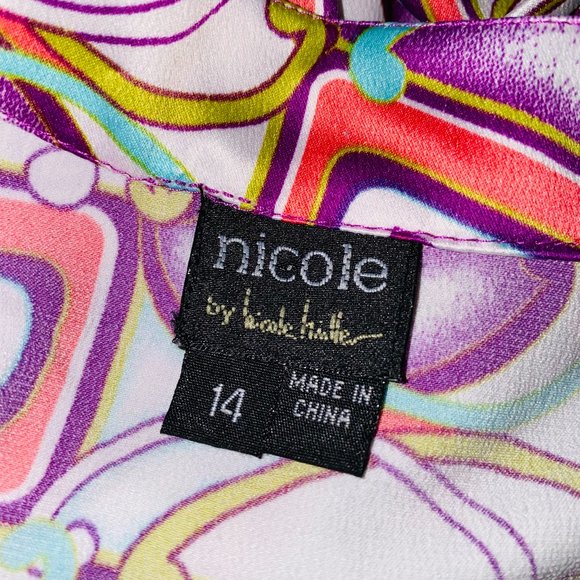 Nicole by Nicole Miller Greek Abstract Print V-Neck Tie Back Blouse 14 - Picture 7 of 7